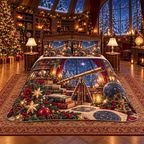 Vintage Telescope Winter Study Christmas thin printed quilt with two matching pillow shams; complete-product design mockup with flat printed visual depth.