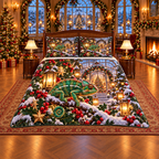 Emerald Chameleon Holly Garden Christmas thin printed quilt with two matching pillow shams; complete-product design mockup with flat printed visual depth.