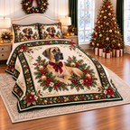 Ivory Great Dane Christmas Bow thin printed quilt with two matching pillow shams; complete-product design mockup with flat printed visual depth.