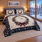 Arctic Fox Aurora Christmas Quilted Bedding Set; opposite angle; same printed design mockup.