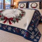 Arctic Fox Aurora Christmas Quilted Bedding Set; stitch detail; same printed design mockup.