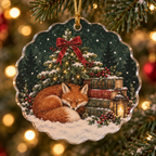 Christmas Bookshop Fox Acrylic Ornament — digital product visualization