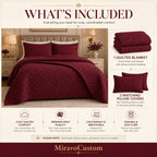 What is included: one quilted blanket and two matching pillow covers — shared product guide; illustrative sample artwork