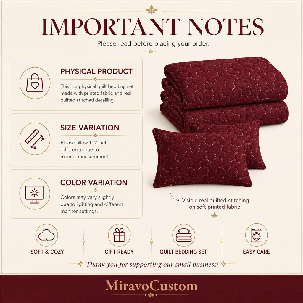 Quilted Bedding Set shared construction size and care guide 6