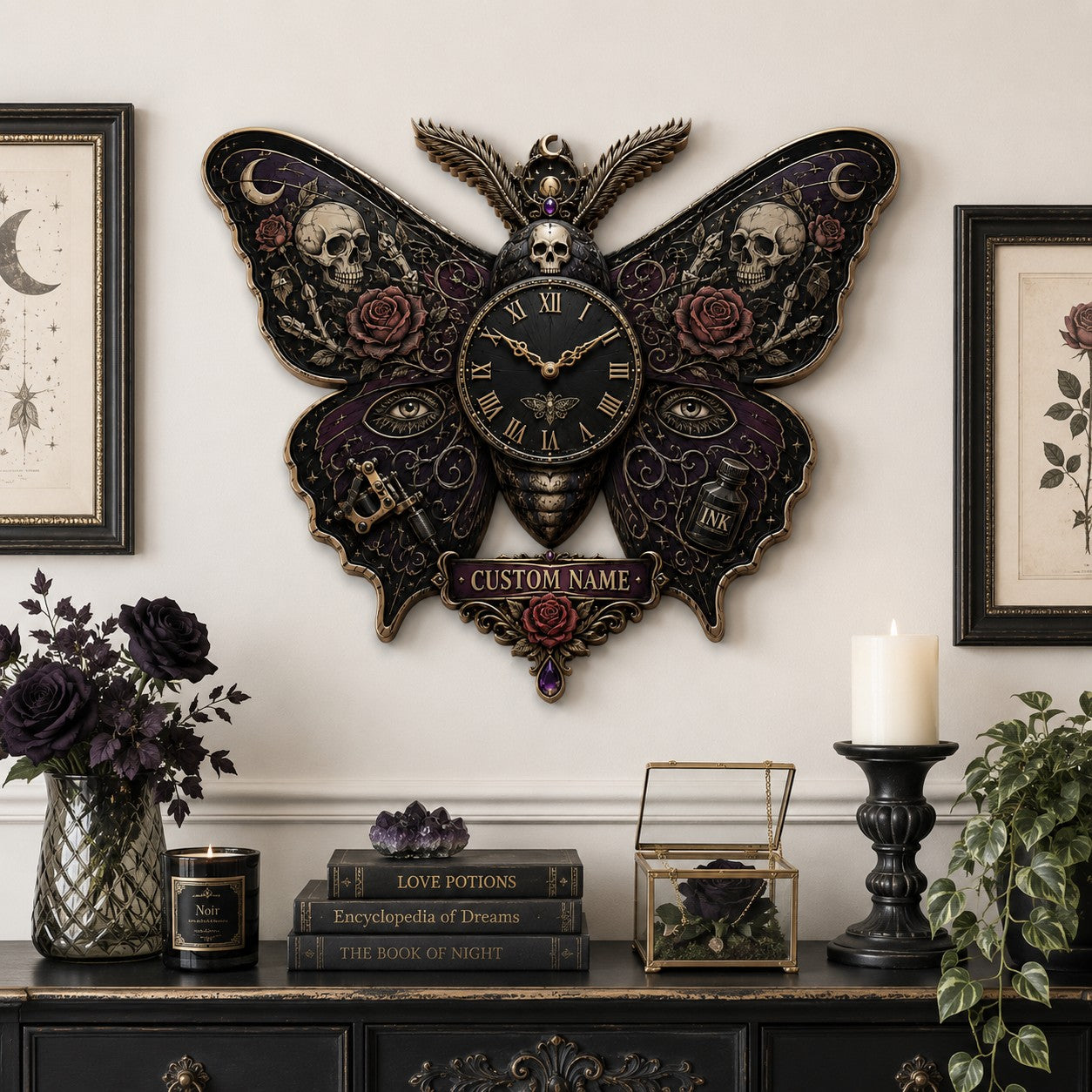 Moth and butterfly collectors Custom Name Wall Clock — personalized with a custom name