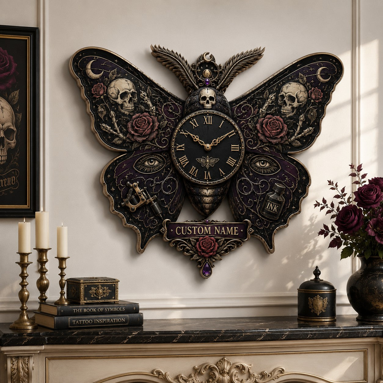Moth and butterfly collectors Custom Name Wall Clock — personalized with a custom name