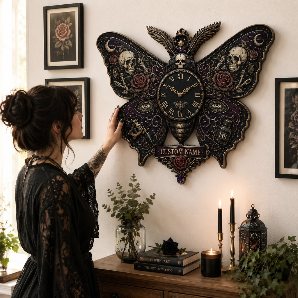 Moth and butterfly collectors Custom Name Wall Clock — personalized with a custom name