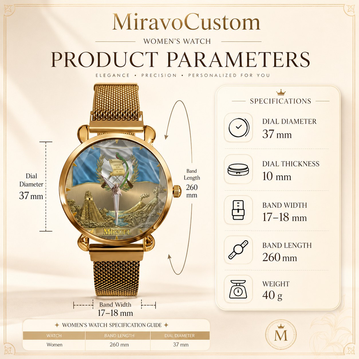 MiravoCustom watch product parameters