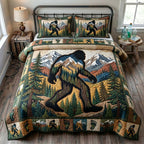 Mystic Sasquatch Peaks quilted 3-piece bedding set on a made bed with two matching pillow shams