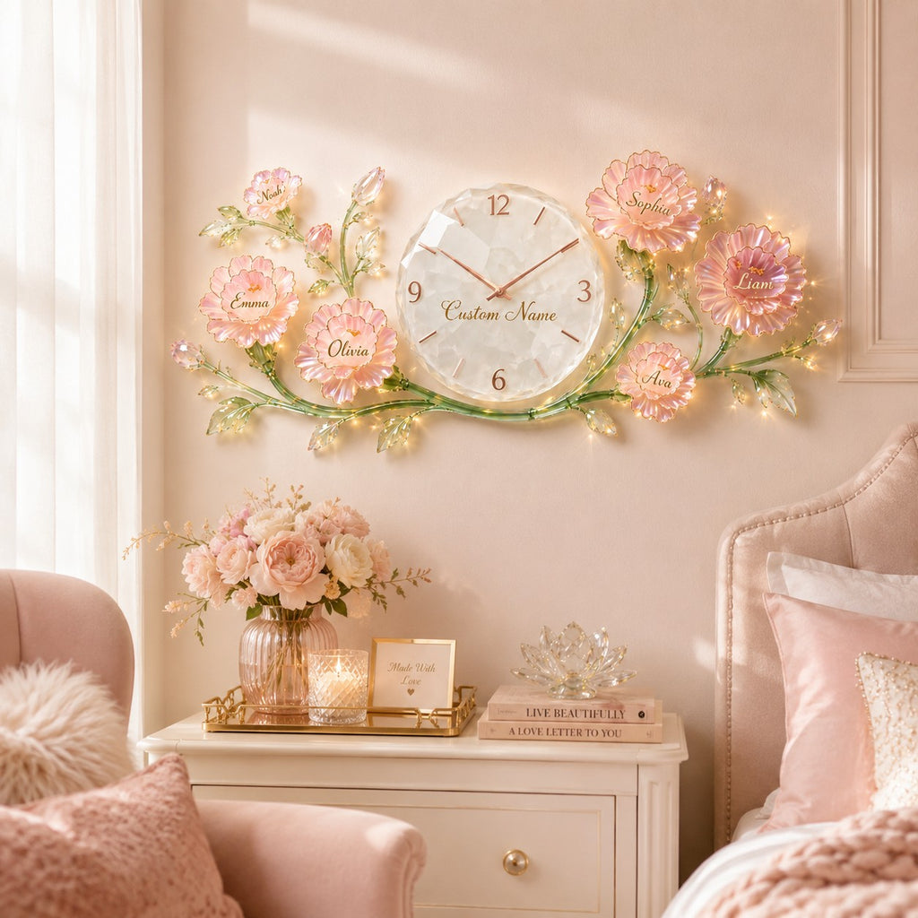 Floral Custom Name Wall Clock — personalized with a custom name