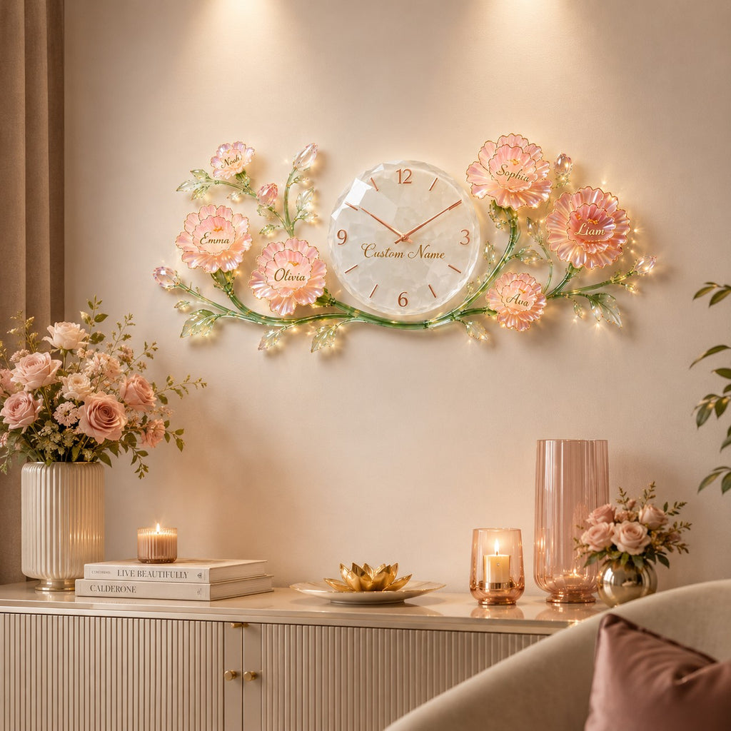 Floral Custom Name Wall Clock — personalized with a custom name