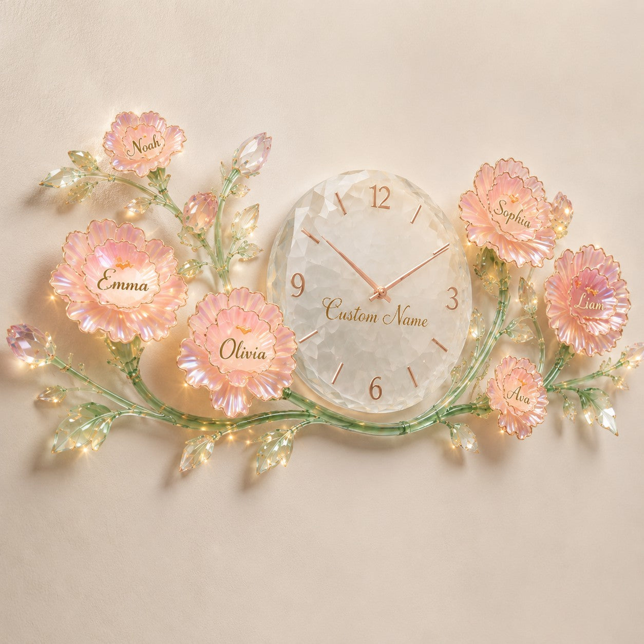 Floral Custom Name Wall Clock — personalized with a custom name