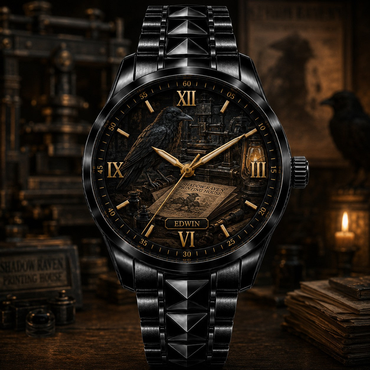 Custom Shadow Raven Printing House Watch — personalized with a custom name