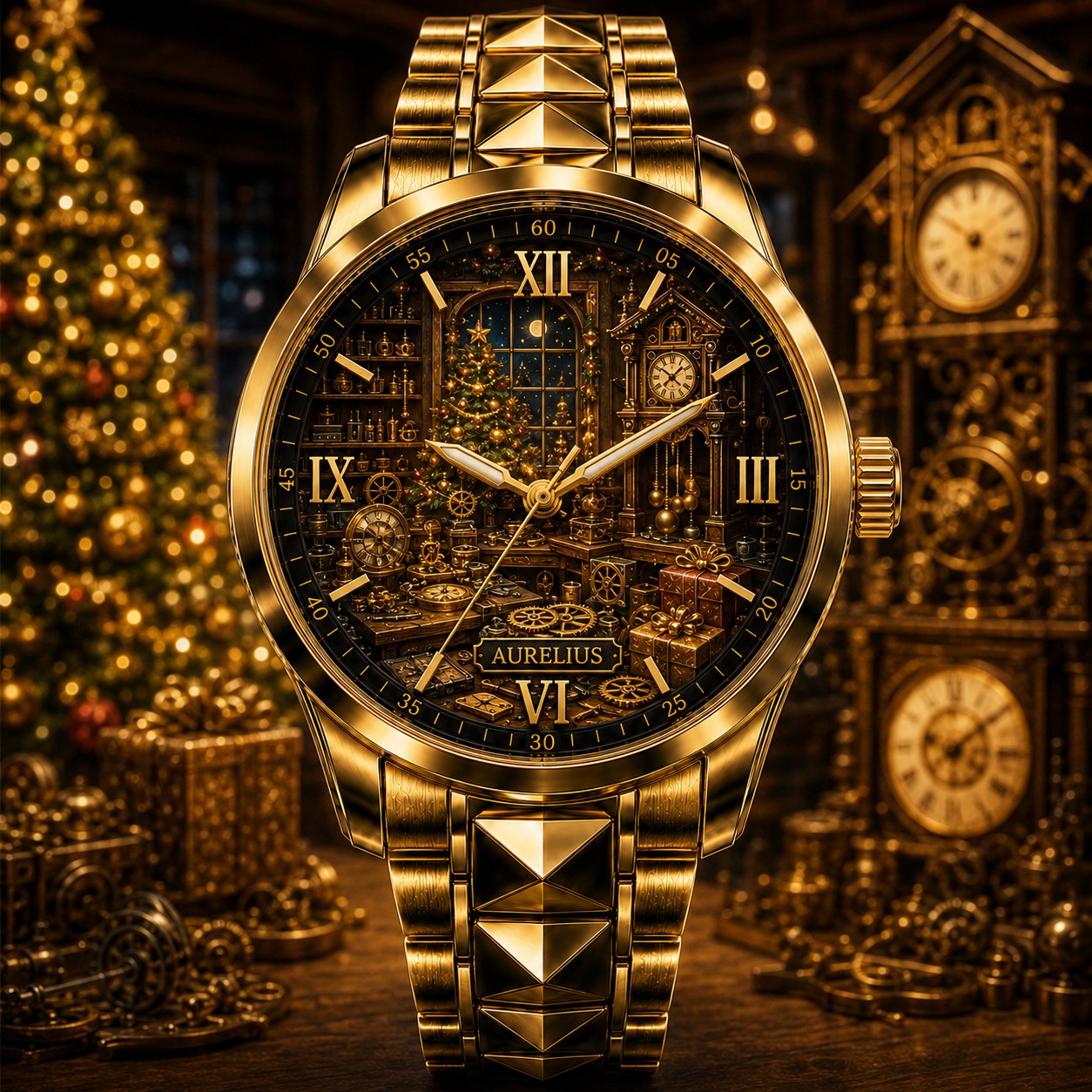 Custom Christmas Clockmaker Workshop Watch — personalized with a custom name