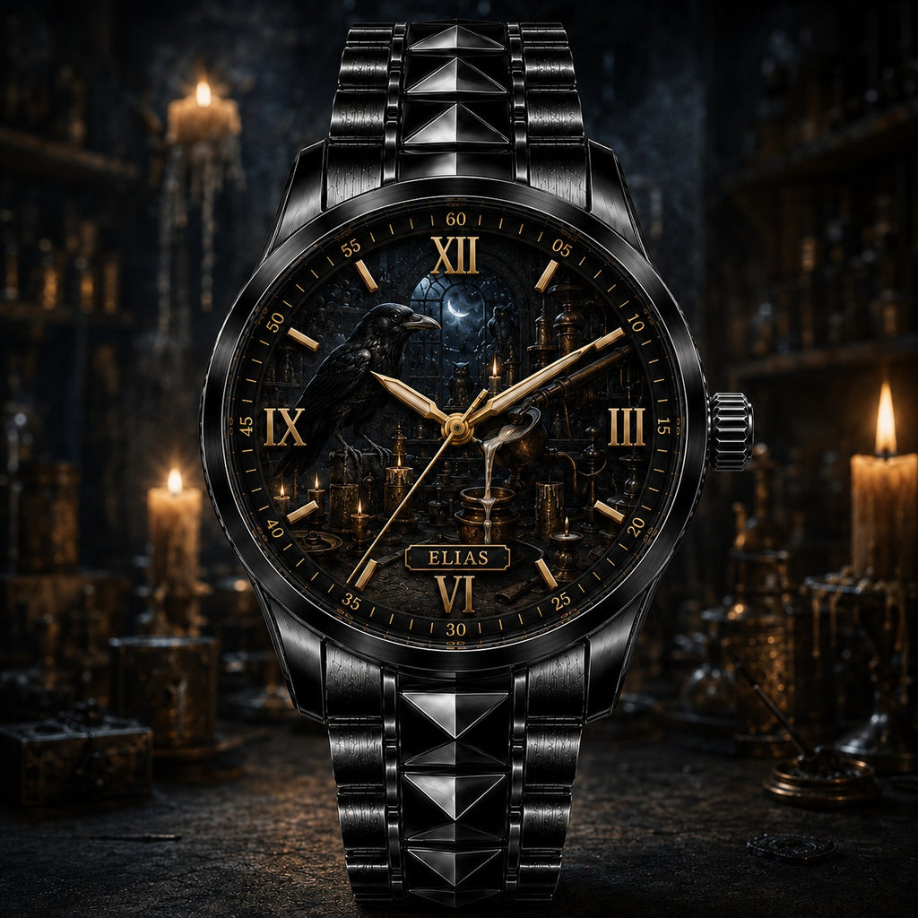 Raven Alchemist Laboratory W Custom Name Watch — personalized with a custom name