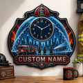 Firefighter shield Custom Name Wall Clock — personalized with a custom name
