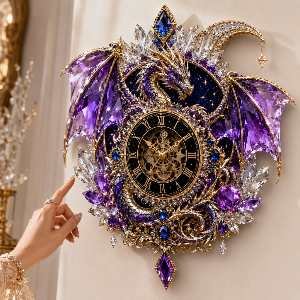 Purple crystal dragon Custom Name Wall Clock — personalized with a custom name
