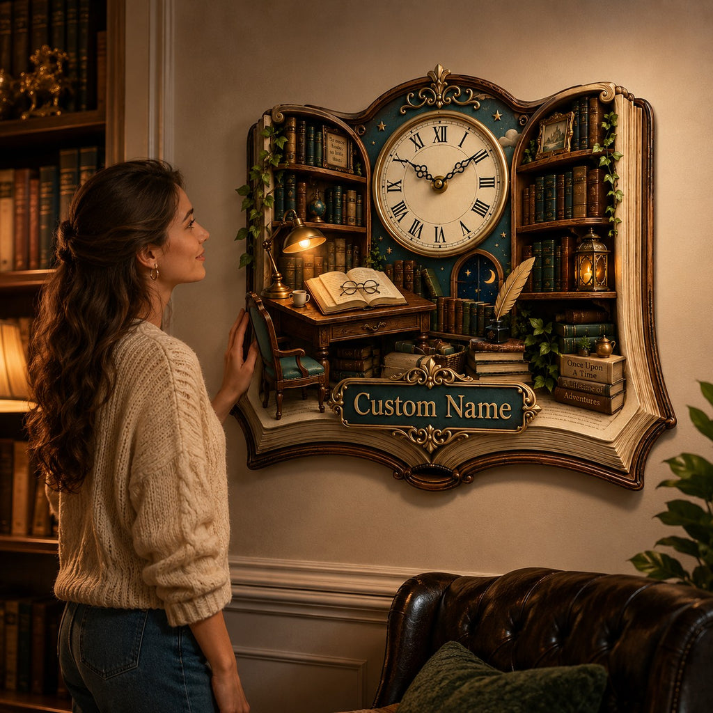 Open book Custom Name Wall Clock — personalized with a custom name