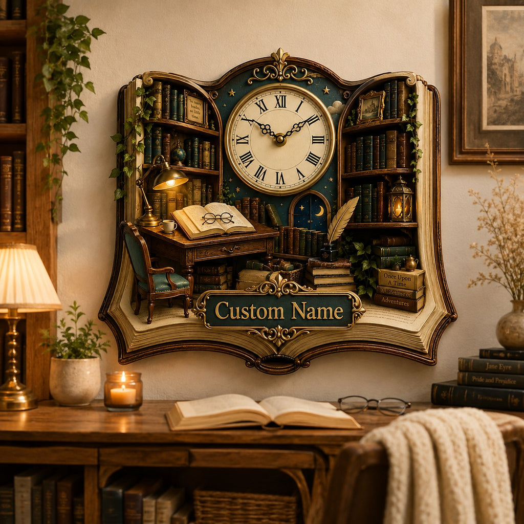 Open book Custom Name Wall Clock — personalized with a custom name