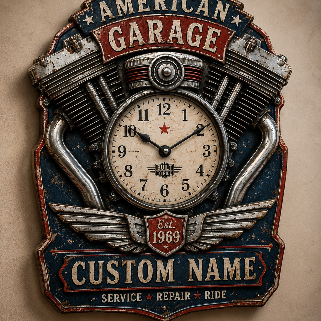 Motorcycle Enthusiasts Custom Name Wall Clock — personalized with a custom name