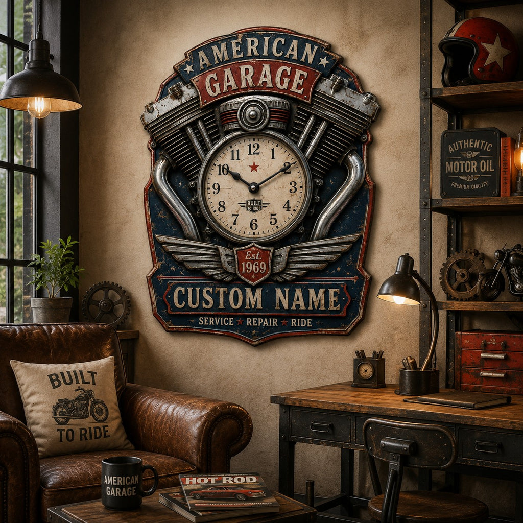 Motorcycle Enthusiasts Custom Name Wall Clock — personalized with a custom name