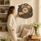 Personalized Cat Book Lover Wall Clock — personalized with a custom name