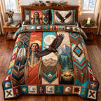 Native Eagle quilted 3-piece bedding set on a made bed in a warmly lit bedroom