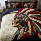 Native Essence Chief Cream quilted 3-piece bedding set on a made bed with two matching pillow shams