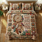 Native Legacy Listen Wind quilted 3-piece bedding set on a made bed with two matching pillow shams