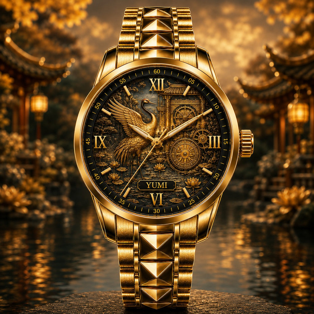 Custom Golden Crane Clock Garden Watch — personalized with a custom name