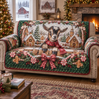 Nigerian Dwarf Goat Christmas Quilted Sofa Cover — digital product visualization