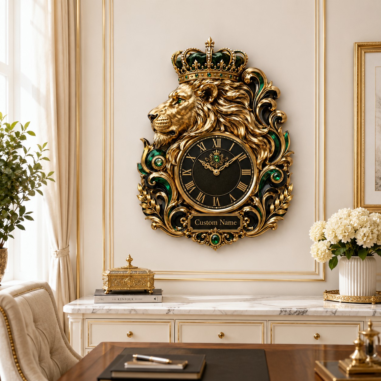 Personalized crowned lion wall clock — personalized with a custom name