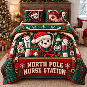 North Pole Nurse Station 3-Piece Quilted Bedding Set