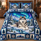Northern Lights Husky quilted 3-piece bedding set on a made bed with two matching pillow shams