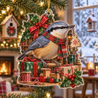 Nuthatch Acrylic Christmas Ornament — digital product visualization