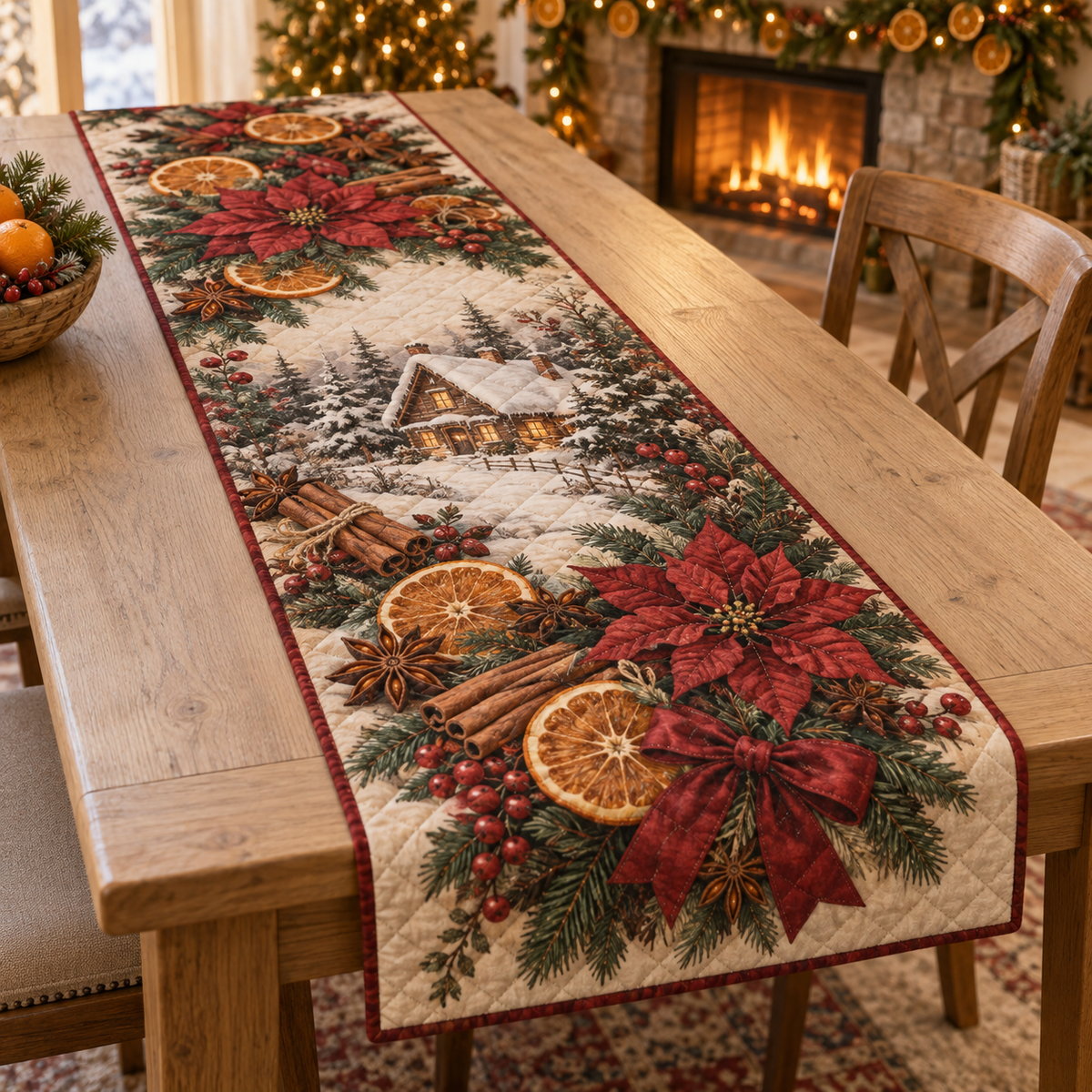 Orange Clove Christmas Quilted Table Runner — digital product visualization