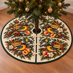 Oriole Peach Toy Piano printed Christmas circular tree skirt; design mockup showing a flat printed depth effect.