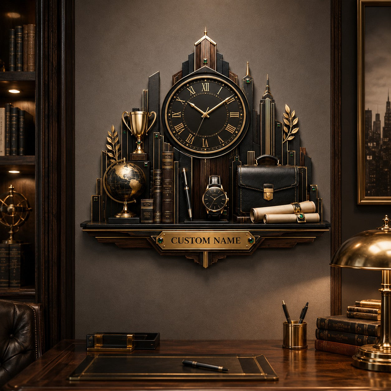 Executive skyline Custom Name Wall Clock — personalized with a custom name