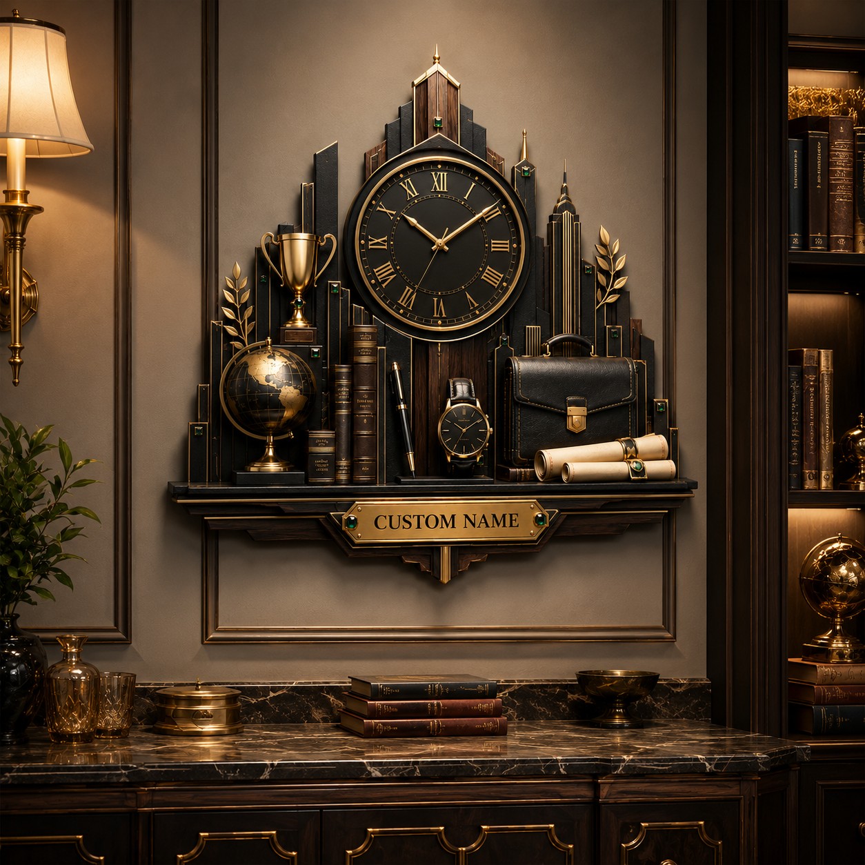 Executive skyline Custom Name Wall Clock — personalized with a custom name