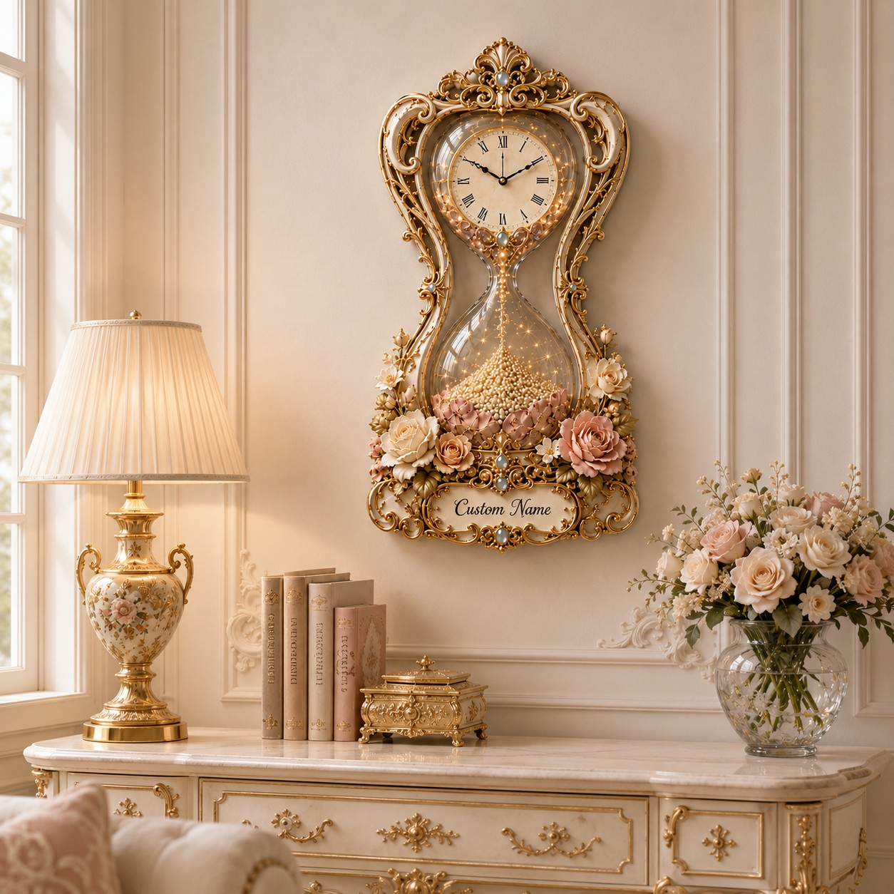 Hourglass Custom Name Wall Clock — personalized with a custom name