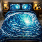 Pearl Ocean Whirlpool quilted 3-piece bedding set on a made bed in a light coastal bedroom