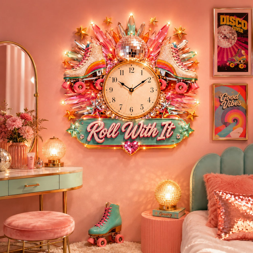 Roller skate Custom Name Wall Clock — personalized with a custom name