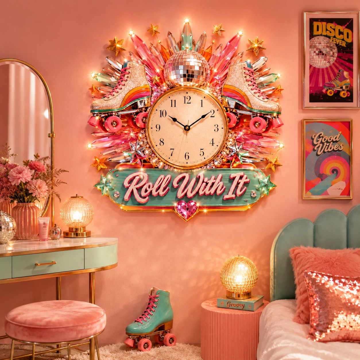 Roller skate Custom Name Wall Clock — personalized with a custom name
