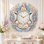 Personalized mermaid and seahorse wall clock — personalized with a custom name