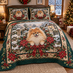 Pomeranian Christmas 3-Piece Quilted Bedding Set — digital product visualization