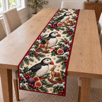 Puffin Fig Rocking Reindeer printed Christmas quilted table runner; design mockup showing a flat printed depth effect.
