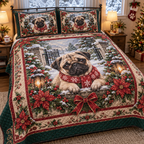 Pug Christmas 3-Piece Quilted Bedding Set — digital product visualization