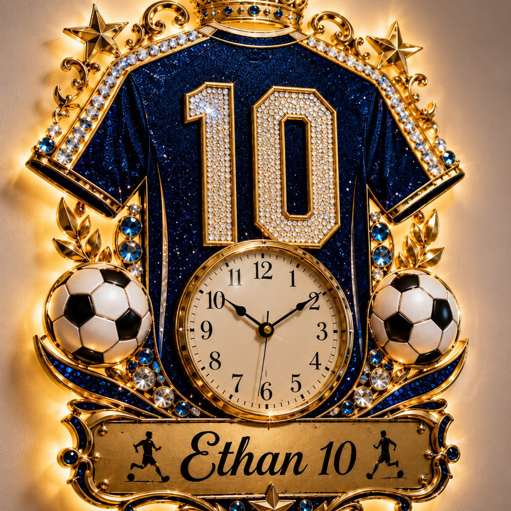 Soccer jersey Custom Name Wall Clock — personalized with a custom name