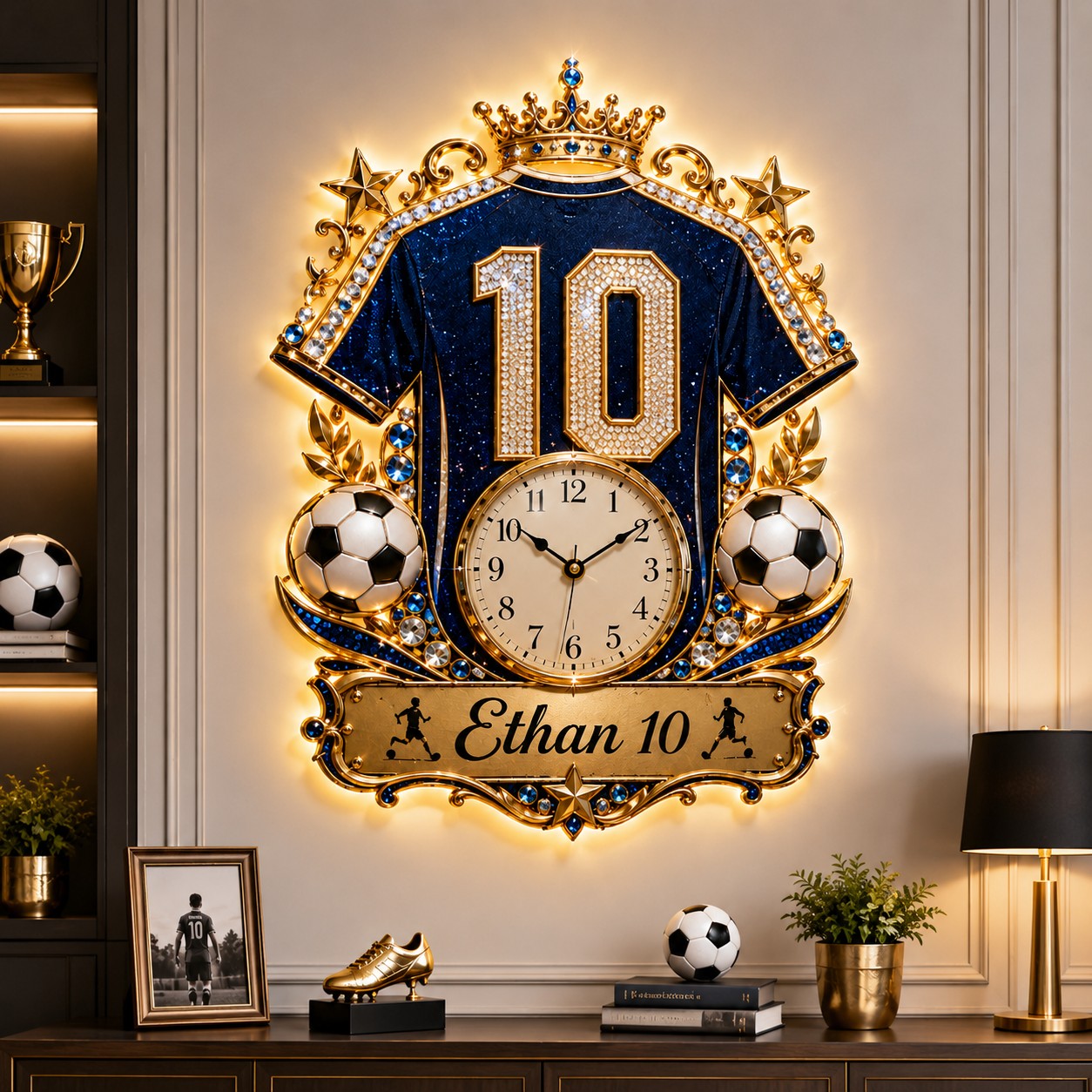 Soccer jersey Custom Name Wall Clock — personalized with a custom name