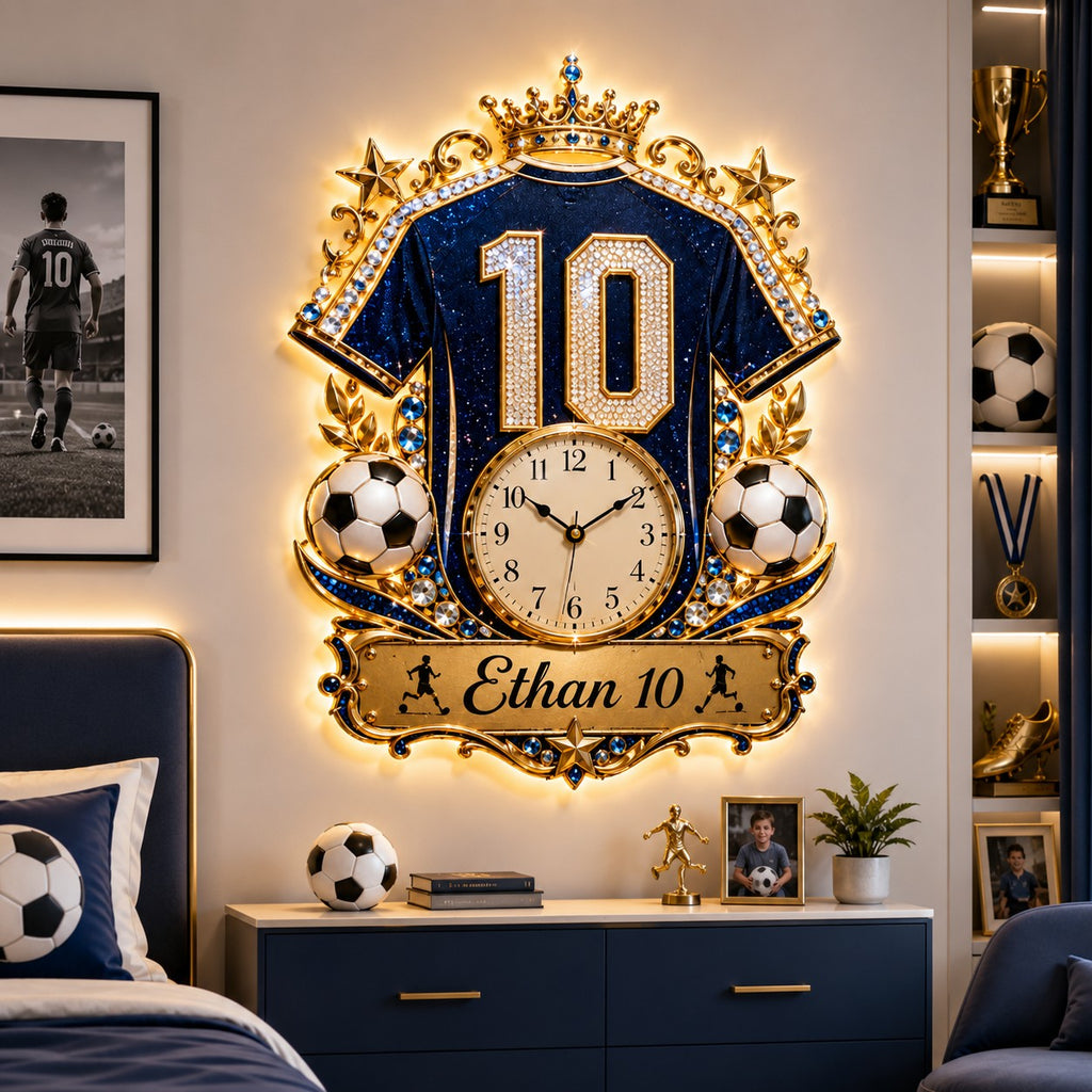 Soccer jersey Custom Name Wall Clock — personalized with a custom name